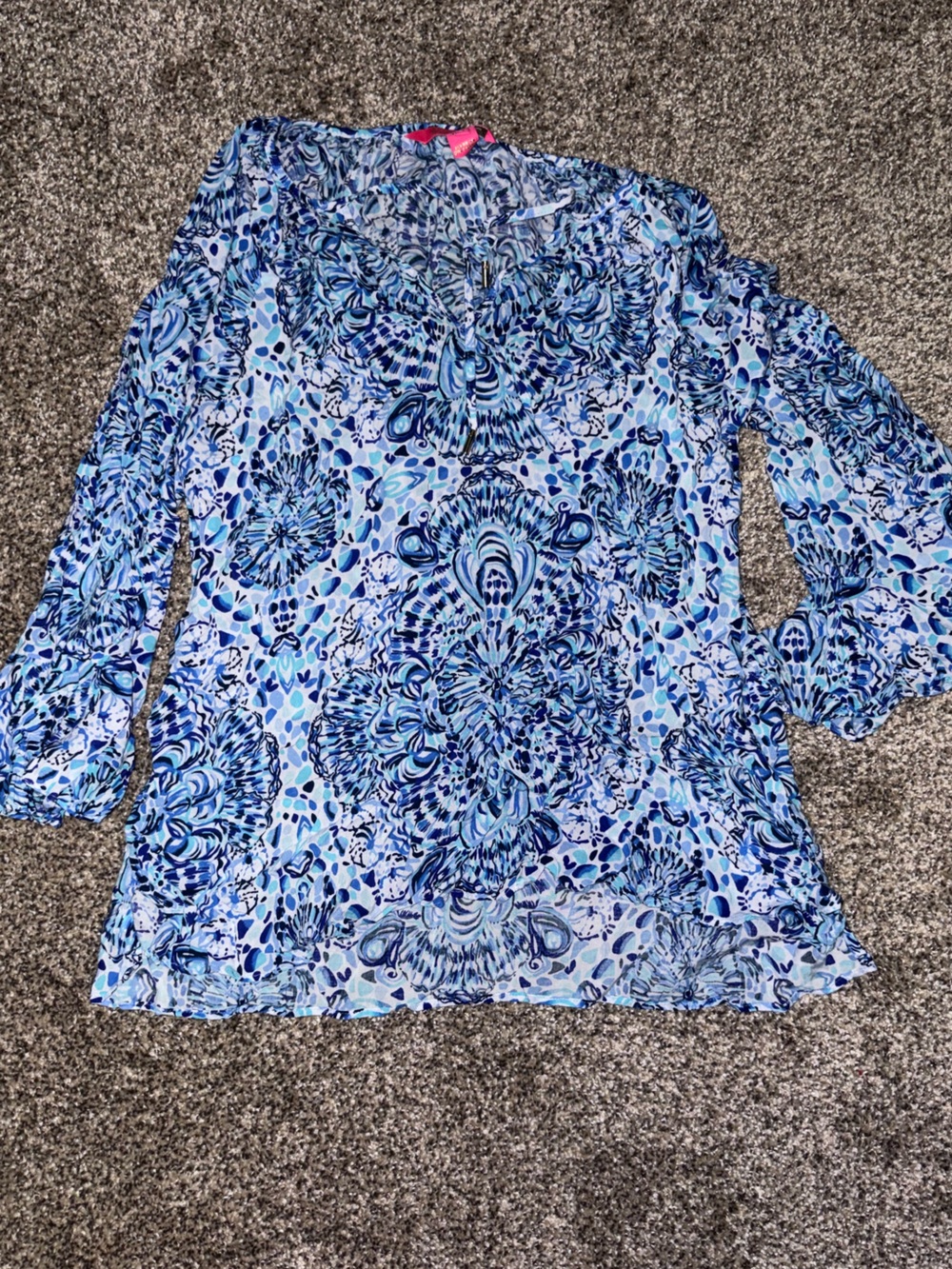 Lilly Pulitzer Blue Floral-Print V-Neck Blouse